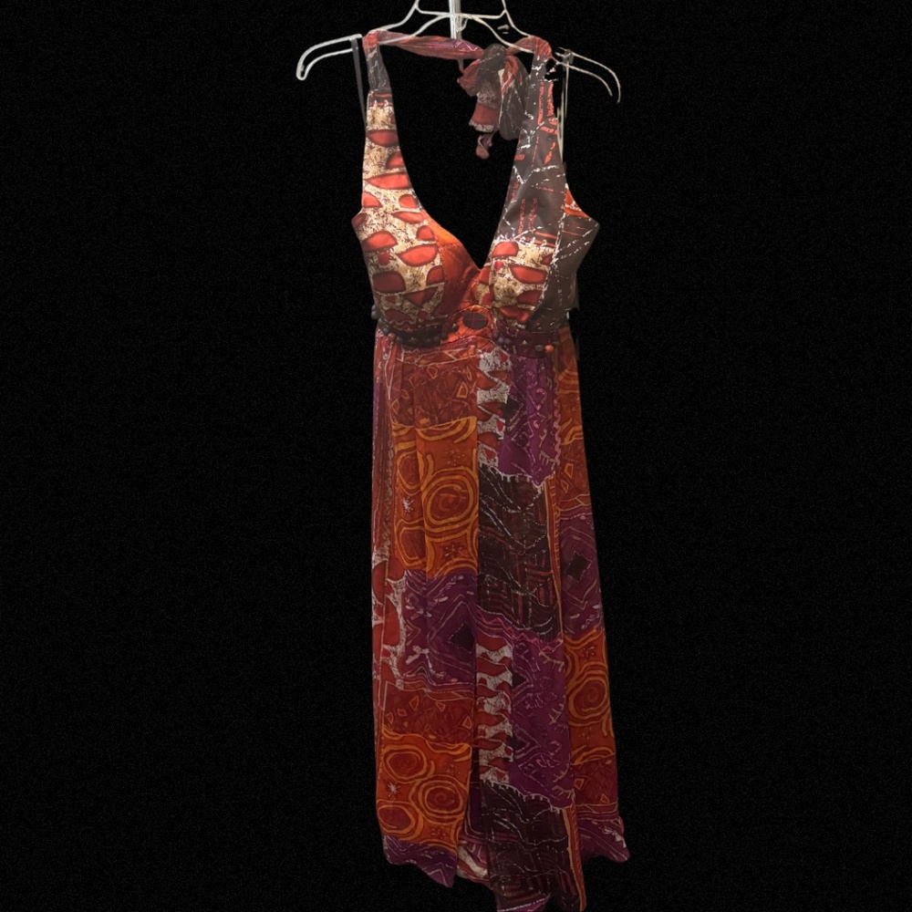 NEW, NEVER WORN: Maxi Halter Dress--100% silk bodice.
